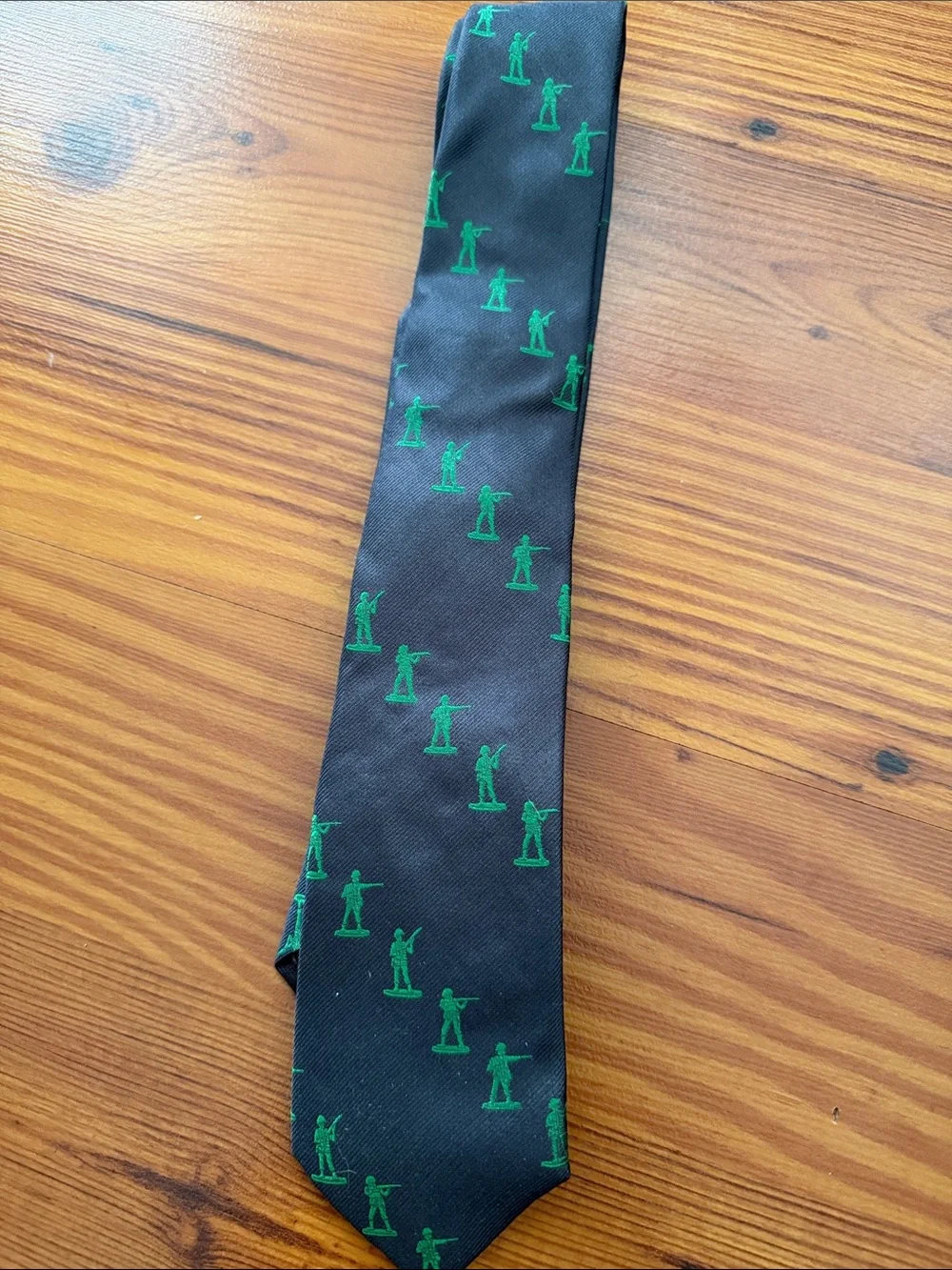 Men's Black Silk Tie with Green Toy Soiliers